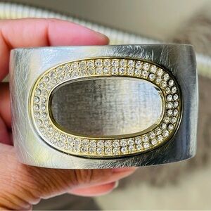 AMRITA SINGH | Swarovski Pave Crystals Gold Silver Tone Statement Bangle
